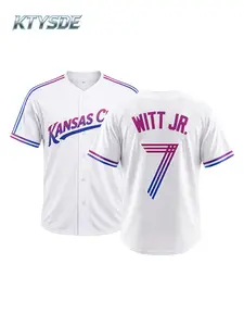 KTYSDE Men's Kansas City #7 White Baseball Jersey Purple Blue Gradient Stripes Stitched Casual Shirt