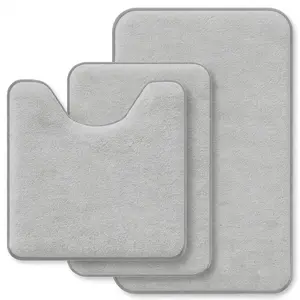 Bathroom Rugs Sets 3 Piece, Soft Absorbent Memory Foam Bath Mats Set, Dry Fast Bath Mat, Machine Washable Bath Rug Set for Bathroom (Ash Gray)