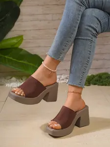 Women's Knitted Thick Sole Chunky Heel Sandals, Deep Casual Comfortable Shoes for Spring Summer Fall Wedge Sandal Shoes
