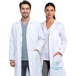Button White Lab Coat for Men and Women, 40 Inch 3 Pockets Relaxed Fit, Medical Coat for Doctor Nurse