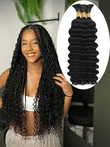 16/20 Inch Black Long Deep Wave Braiding Synthetic Hair Extensions, Boho Braids Synthetic Hair, Curly Synthetic Hair Extensions for Wet and Wavy Braiding Hair