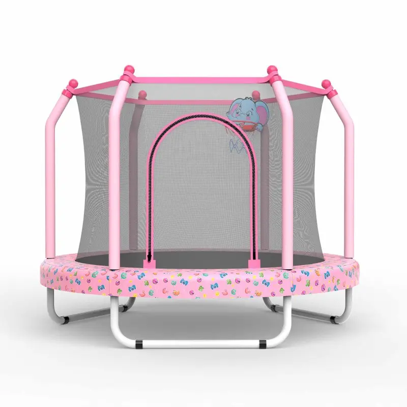 55-inch Kids' Trampoline - Indoor & Outdoor Toddler Sports Toy with Foam Bumpers, Safety Net, Basketball Hoop, Enhanced Bouncing Power