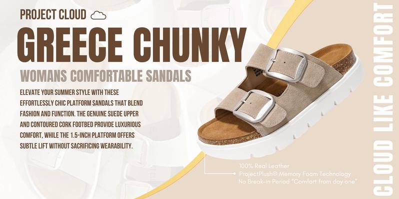 Project Cloud Women's | Genuine Leather Platform Sandals | ProjectPlush | Non-Slip - Greece Chunky