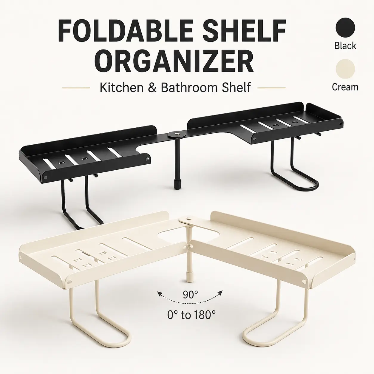 Steel Foldable Shelf Organizer for Homeowners - No-Drilling Over-Faucet Caddy with Adjustable Legs, Collapsible Bathroom Vanity & Kitchen Counter Storage Rack, Easy-Drain, Wipe Clean with Damp Cloth