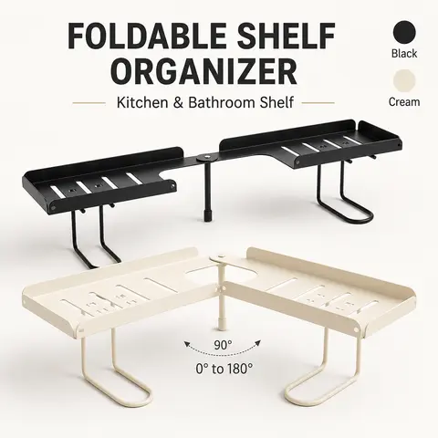Steel Foldable Shelf Organizer for Homeowners - No-Drilling Over-Faucet Caddy with Adjustable Legs, Collapsible Bathroom Vanity & Kitchen Counter Storage Rack, Easy-Drain, Wipe Clean with Damp Cloth