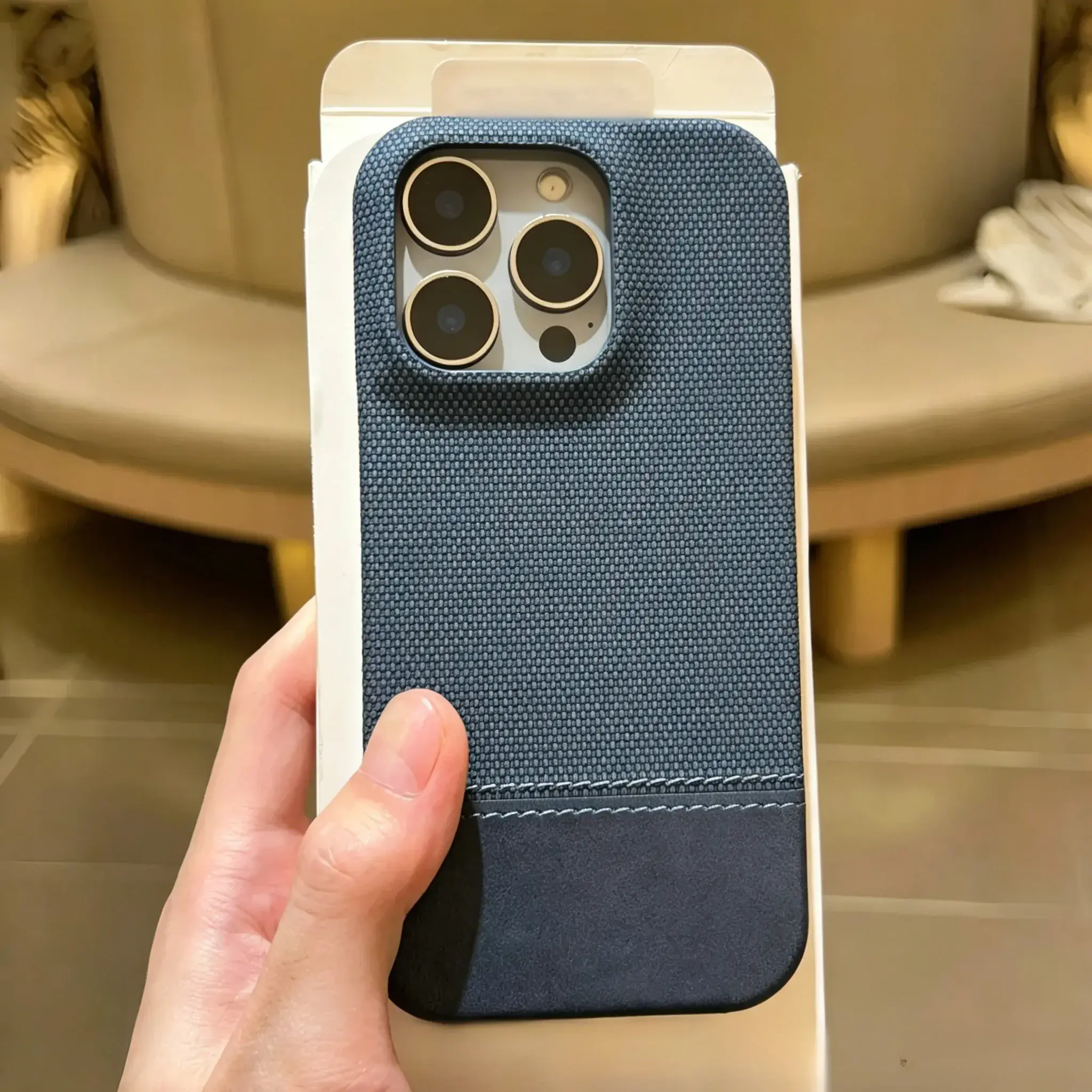 Magnetic Anti-Drop Leather-Spliced Woven Minimalist Case for iPhone 17 Pro Max, iPhone 16 Pro Max - Protective Customized TPU Shell with Flush Mount, Smartphone Cover Accessory
