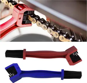 2PCS Motorcycle Chain Brush,Double-Ended Motorcycle Chain Cleaner with Three-Sided and Long Bristles,Universal Motorcycle Chain Cleaning Kit for Motorcycle Bicycle Mountain Bike (1 Red + 1 Blue)