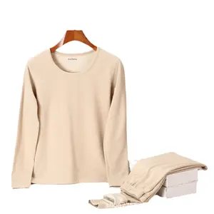 Women's Cashmere Silk Thermal Underwear Set Fleece Lined Heat Retention Long Johns for Autumn Winter