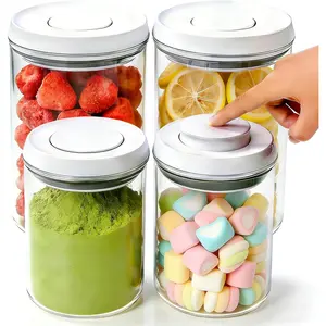 Airtight Pop Top Food Storage Container Sets with Lids 4Pcs Round Pop Containers for Kitchen Pantry Organization BPA-Free Stackable Kitchen Storage Containers for Cereal Flour Sugar (0.6, 1.7qt)*2