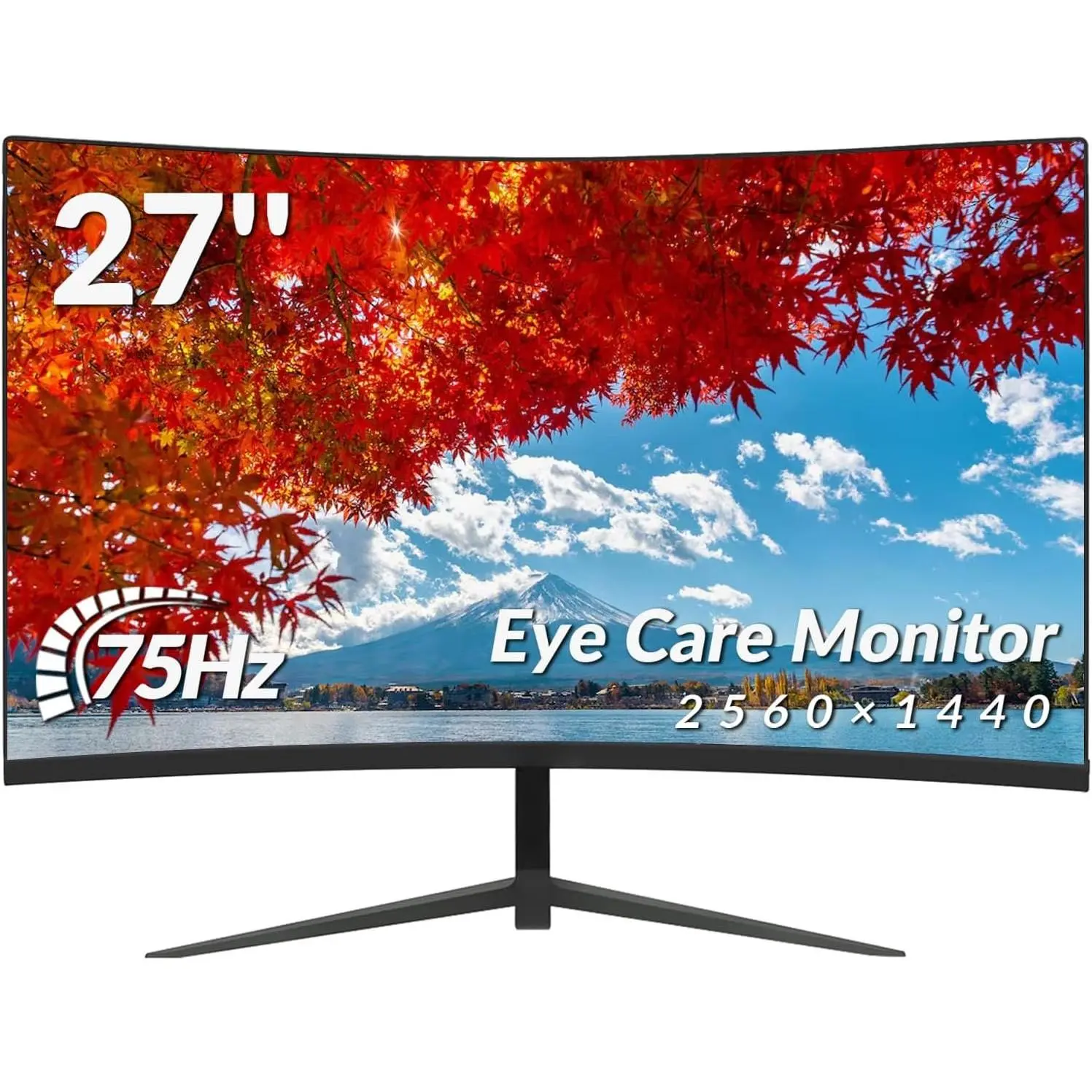 Curved Gaming Monitor, 27 Inch QHD 2560x1440 75Hz 1650R, with HDMI/DP Ports, Wall-Mountable, Tilt Adjustability for PC Working & Gaming