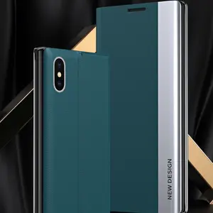 Matte PU Leather Protective Phone Case, Electroplating Magnetic Front Cover Phone Case, Phone Accessories Compatible with iPhone X XR XS Max, Protector