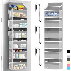 1 Pack Heavy Duty Over the Door Organizer, 6 Large + 12 Mesh Pockets with 89 lbs Capacity, Space-Saving  Storage for Shoes, Toys, Bedroom & Closet (6-Layer Light Gray)