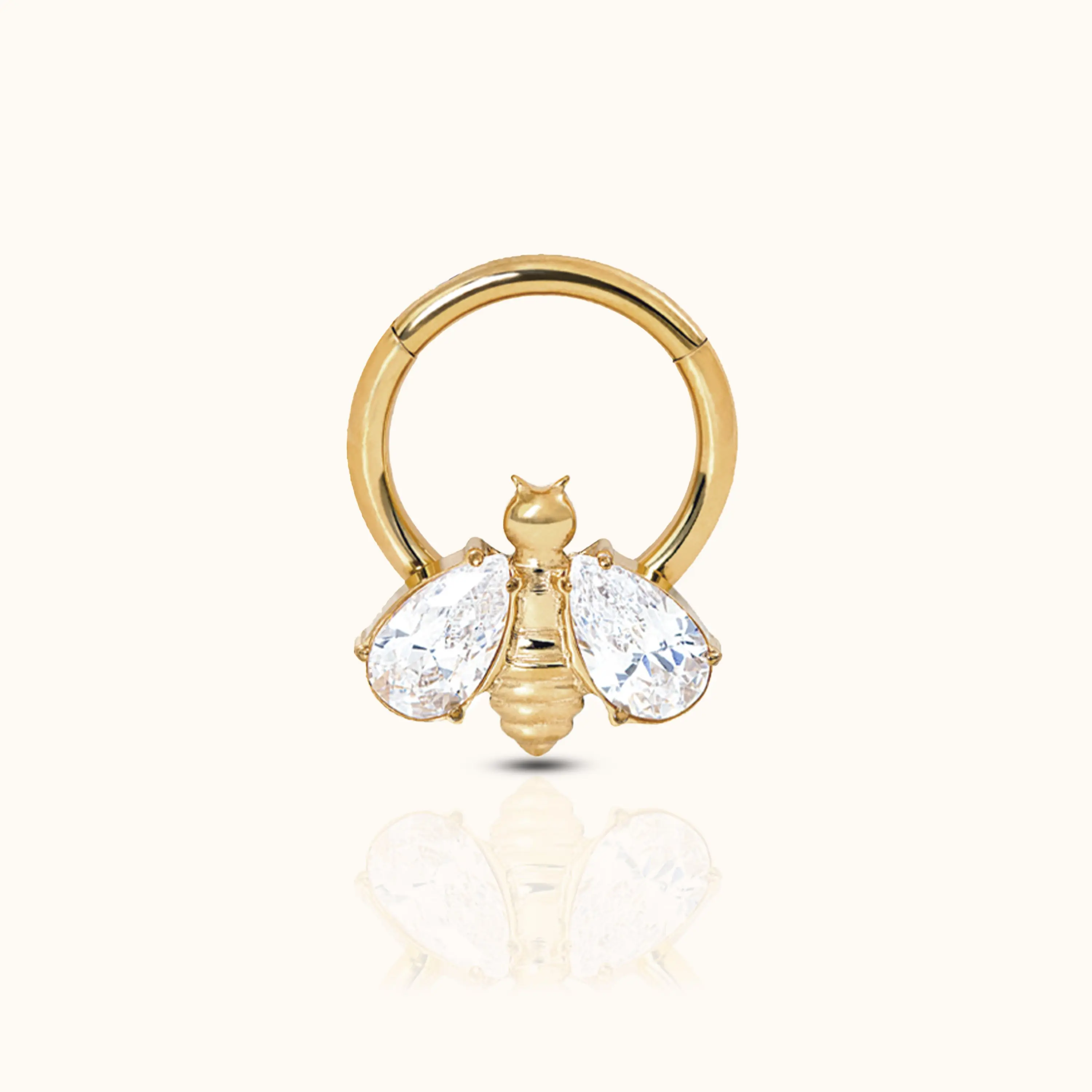 CZ Bee Clicker Titanium PVD Gold Hinged Hoop Earring