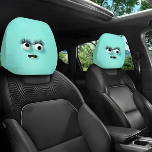2pcs Hammy Turquoise Gape Face Design Car Headrest Covers, Universal, Easy to Install, Durable, Car Interior Seat Accessories, Suitable for Daily Commutes and Travel, Gifts for Car Enthusiasts and Holiday Presents, Car Interior Decor, 1225LYY