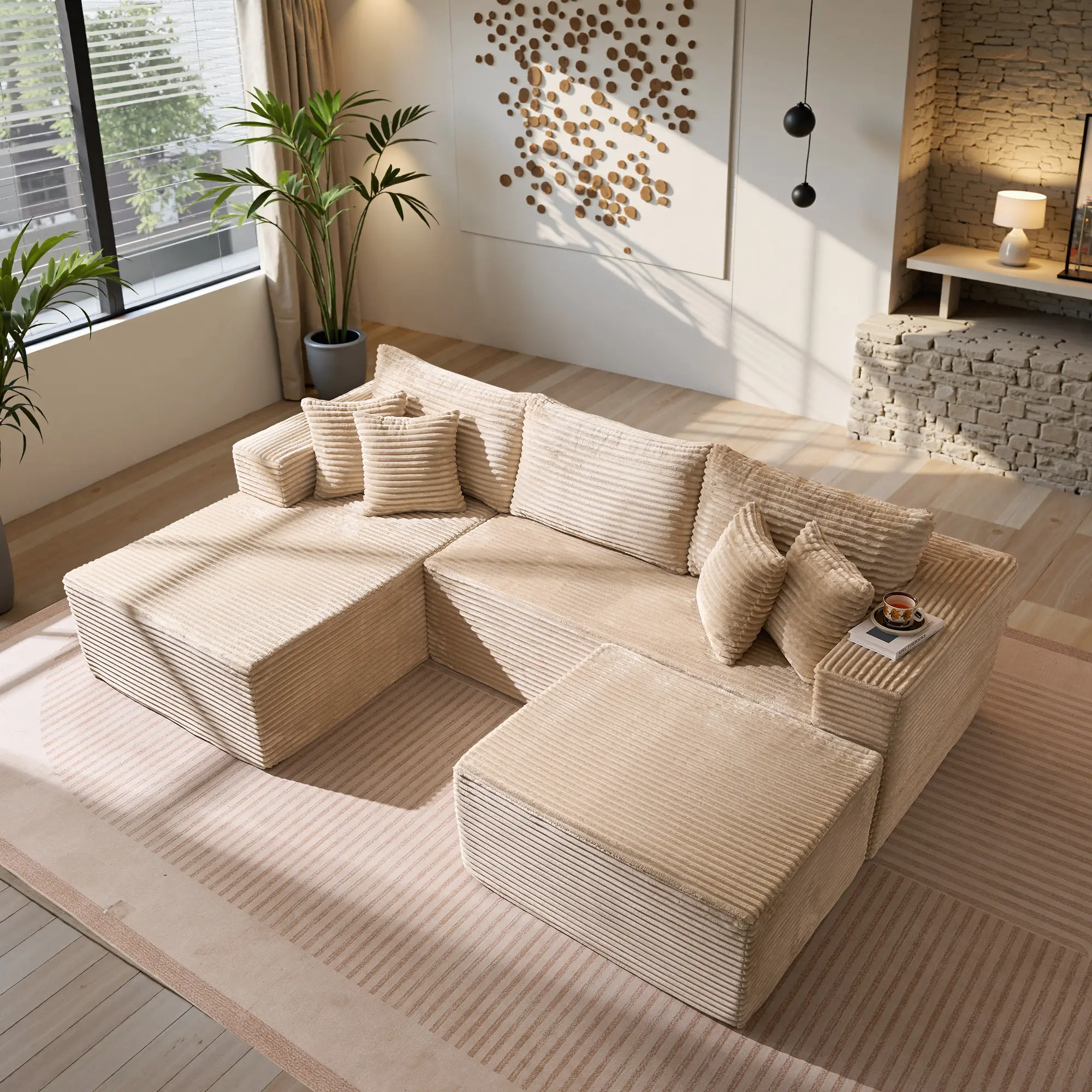 108“Beige U Shaped with Ottoman