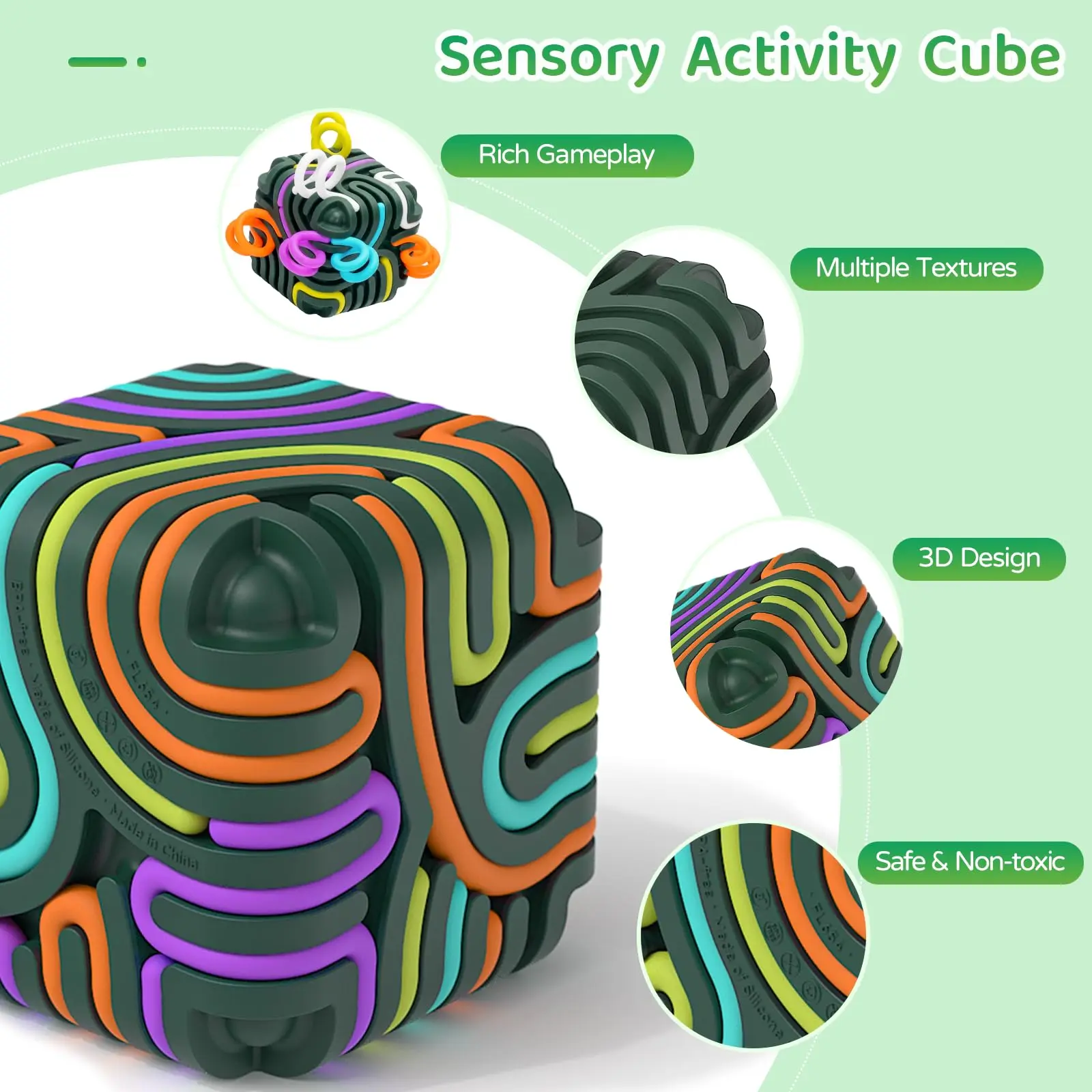 Tablero Sensorial De Silicona Con 15 Cuerdas, Doble Cara, Para Calmar La Ansiedad, TDAH Y Autismo, Juguete Portátil Para Niños Mayores De 3 Años (color Azul)