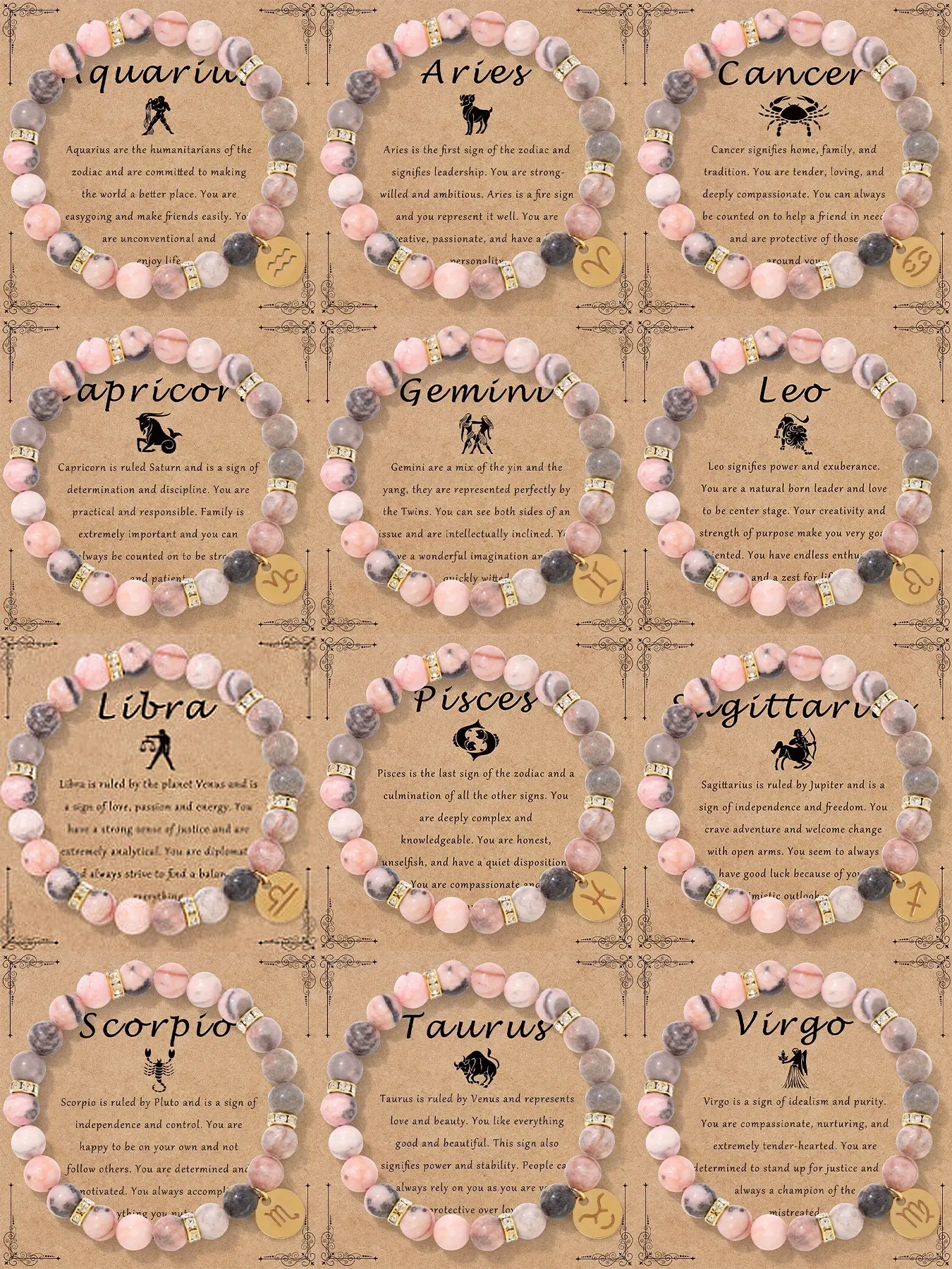 12 Constellation Beaded Crystal, Handmade Luxury Vintage Style, Perfect Gift for Friends, Birthday Present, All Seasons Wear, Crystal Bracelets, Dainty Crystal Bracelet