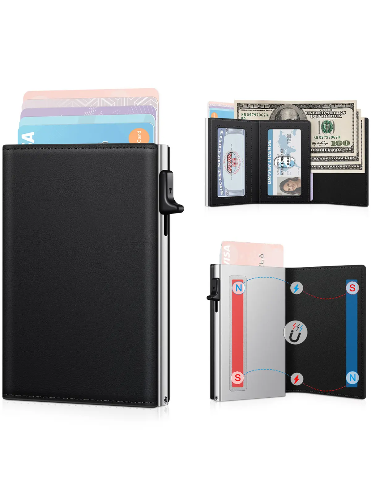 Men's & Women's RFID Blocking Aluminum Pop-Up Card Holder Wallet, Slim Minimalist Front Pocket Smart Wallet with 9-14 Card Capacity, ID Window & Cash Slot sohochic