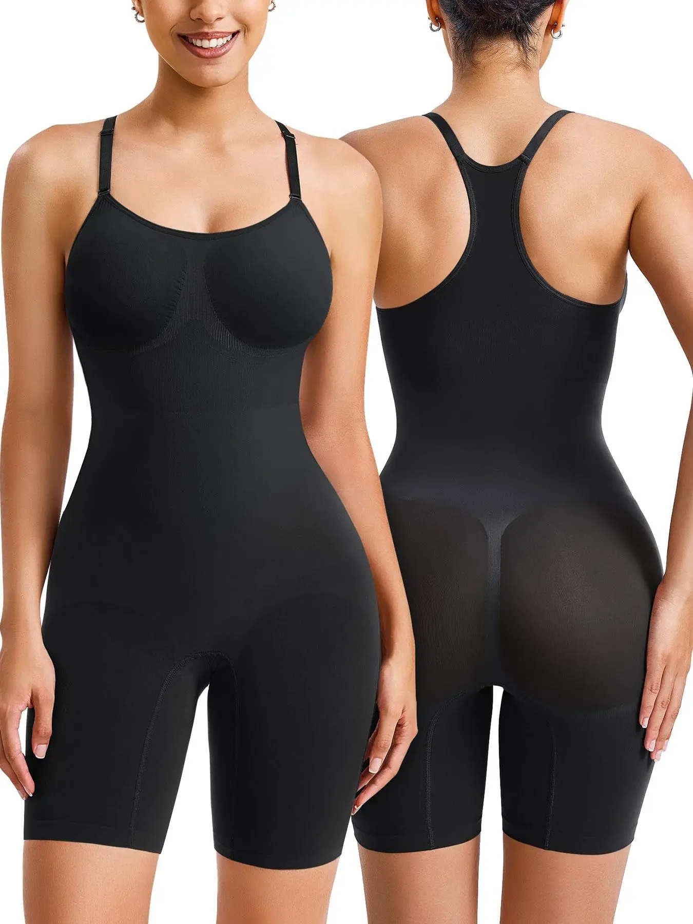 Women's Solid Color High Stretch Racerback Shapewear Bodysuit, Body Shaping Underwear, Body Sculpting Compression, Tummy Control Butt Lifting Adjustable Strap Shaper, Ladies Shapewear Waist Trainer Shaper for All Seasons