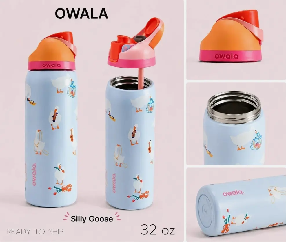 Viral Owala FreeSip 32oz Water Bottle – Silly Goose Exclusive, Insulated & Leak-Proof