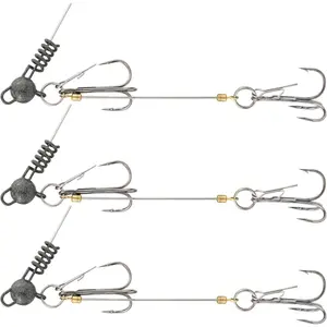 Fishing Rig with Weighted Jig Head and Treble Hook – Screw Lock Bait Keeper for Soft Lures, 3PCS Pack for Saltwater and Freshwater Fishing