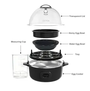 OSTBA Egg Cooker 7-Egg Capacity Electric Egg Boiler with Musical Buzzer Overheat Protection Rapid Cooker for Soft Medium Hard-Boiled Eggs Easy-to-Clean Egg Poacher and Mini Food Steamer Black Multi-Function
