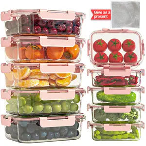Set of 10 Glass Containers with Lids for Storage, Ideal for Meal Preparation And Pantry Organization. These Lunch Containers Are Leak-Proof And Airtight, Suitable for Use in The Microwave, Oven, Refrigerator, And Dishwasher