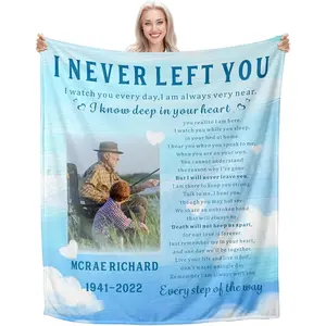 I Never Left You Custom Memorial Blanket with Photo - Personalized Sympathy Gift for Loss of Loved One in Loving Memory of Grandma Grandpa