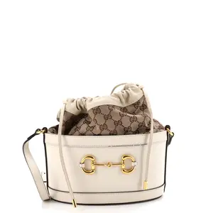 Pre-owned GUCCI material Bucket Bags Horsebit 1955 Bucket Crossbody Bag Leather and GG Canvas Small by Rebag