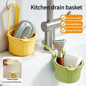 Multifunctional Hanging Filter Basket with Button Drainage and Storage Feature, Unique Filter Design for Kitchen and Bathroom, Space-Saving Durable Plastic Organizer, Kitchenware, Kitchen Sink Anti Clogging Strainer