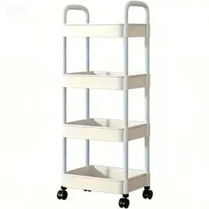 Multifunctional heavy-duty durable plastic rolling storage cabinet with movable wheels; black-and-white frame - space-saving storage cart, Racks, easy to assemble, durable material, suitable for kitchens, cosmetic areas and bathrooms.