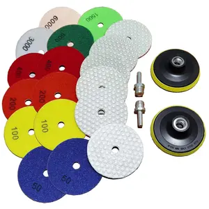16 Packs Dry  Polishing Pads Set, 4 Inch Dry/Wet Granite Bufffing Pad for Marble Quartz Concrete Stone Tiles - High Temperature Resistance Sanding Kit for  Polisher Drill
