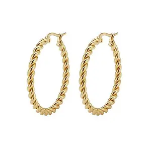 Stately Steel Stainless Steel Twist Hoop Earrings