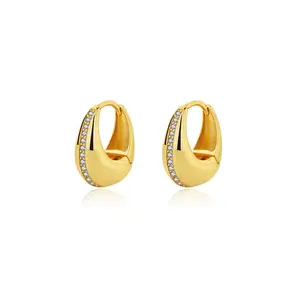 Chunky Thick Hoop Earrings for Women,Small Huggie Hoop Earrings 14K Gold Plated Zircon Inlaid Round Earrings Lightweight Everyday Jewelry Hypoallergenic for Sensitive Ears