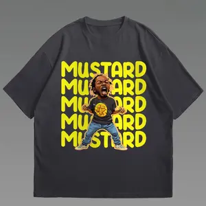 Casual Mustard Print Cotton T-Shirt - Round Neck, Short Sleeve, Loose Fit, Fun "MUSTARD" Graphic Design