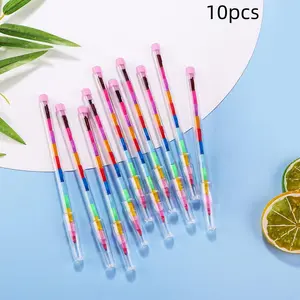 10 Stackable Plastic Crayons Set, Multicolor Drawing Tools, Creative Building Color Pencils, Non-Toxic Art Supplies for Kids, Art Materials, Art Craft Supplies