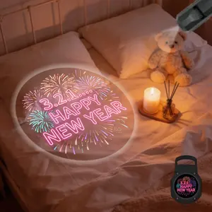 2D Flat, 1 pc, Neon "3.2.1... HAPPY NEW YEAR" Firework Pattern, Portable LED Pattern Projector Light, USB Interface, 360° Rotation, Suitable for New Year's Eve & Countdown Parties, Ideal for Party Venue & Living Room, A Perfect Gift for Friends & Party Go