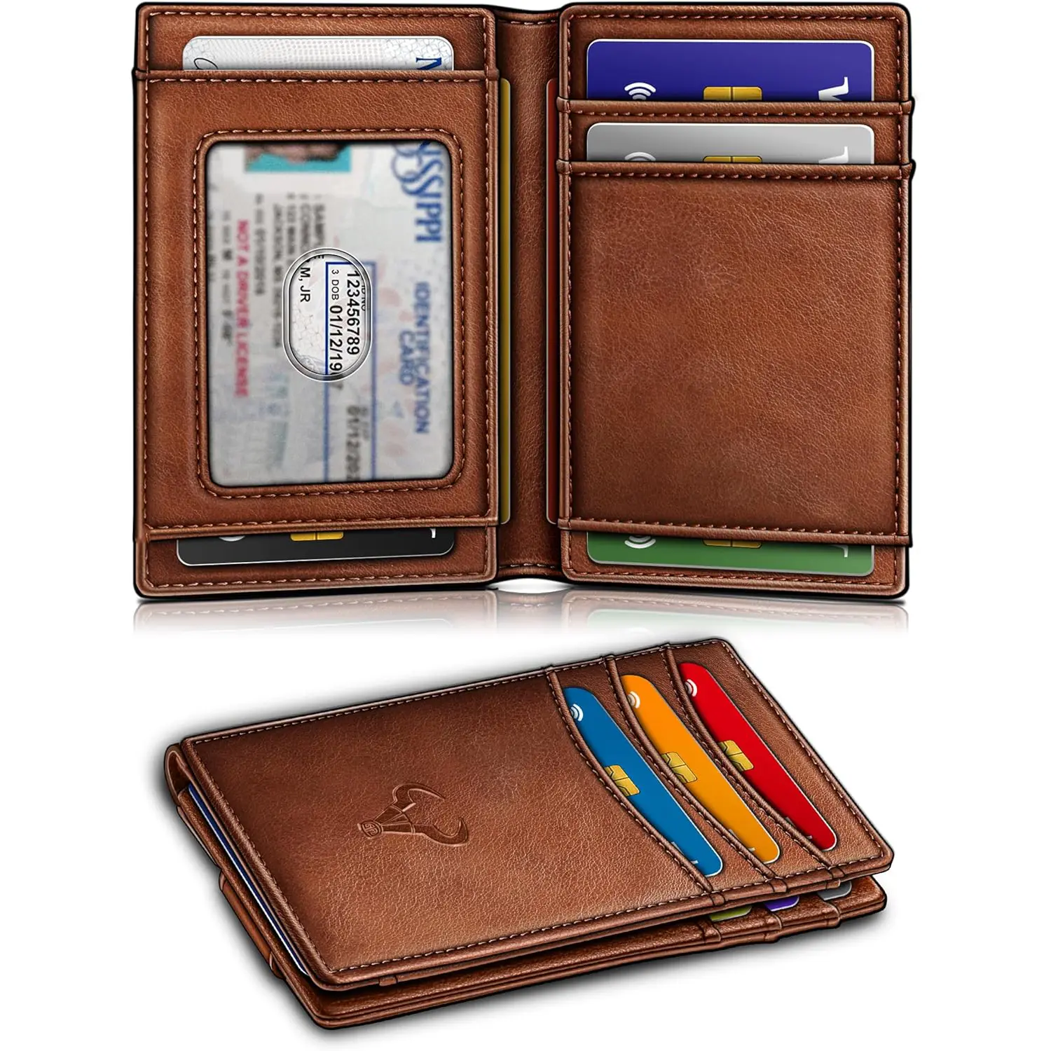 BULLIANT Magnetic Closure Slim Wallet-Genuine Leather Front Pocket Wallet for Men,RFID Blocking,Holds 12 Cards and Money Clip,Gifts for Men