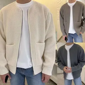 Autumn and winter new fashion trends ins trendy knitted cardigan men's solid color sweater loose casual lazy style