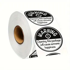 500pcs, 1 Inch Happiness Sticker Black And White "Warning" Label Round "Warning" Sticker Gift Decoration Morning Seal Sticker Self-adhesive Label Craft Label, Box Seal Sticker, Seal Sticker, Business, Round Labels