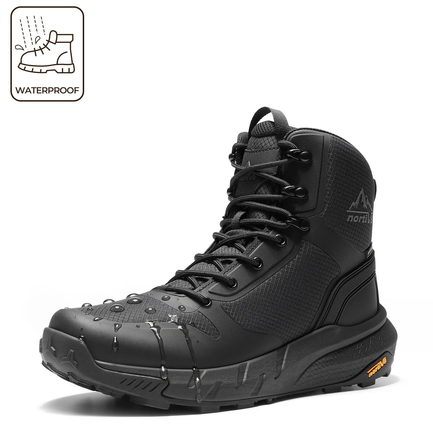 【WATERPROOF】NORTIV 8 Metrostrike Men's 8-in Plain Nylon Cloth Round Toe Tactical Shoes, Lightweight All-Day Comfort, Side Zipper Work Safety Footwear for Workers, Motorcycle Hiking - Walking Shoes