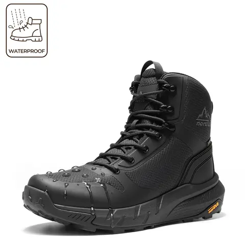 【WATERPROOF】NORTIV 8 Metrostrike Men's 8-in Plain Nylon Cloth Round Toe Heavy-Duty Utility Work & Safety Shoes, Lightweight All-Day Comfort All-Season Footwear for Security Guards, Outdoor & Walking Use, Security Guard Shoes, Outdoor Work Shoes