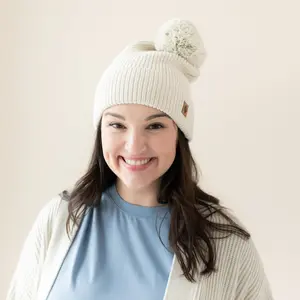 Chunky Knit Adult Pom Beanie in Oat