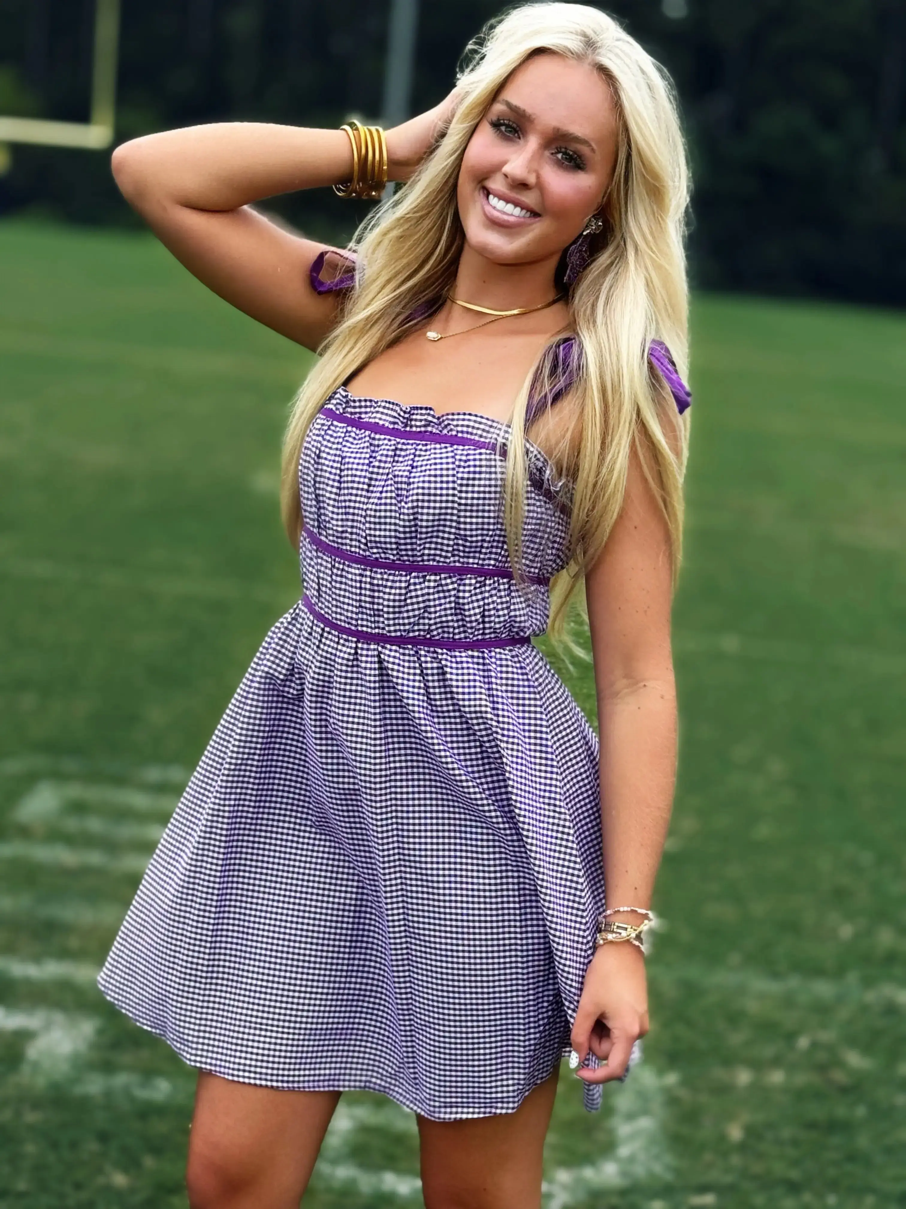 American Graham Apparel Purple Gingham Mini Dress - Comfortable Cotton Fit with Delicate Binding & Invisible Zipper Closure for Women's Casual Day Wear