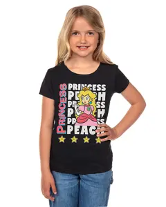 Super Mario T-Shirt Girls' Princess Peach Repeating Design Kids Short Sleeve Tee