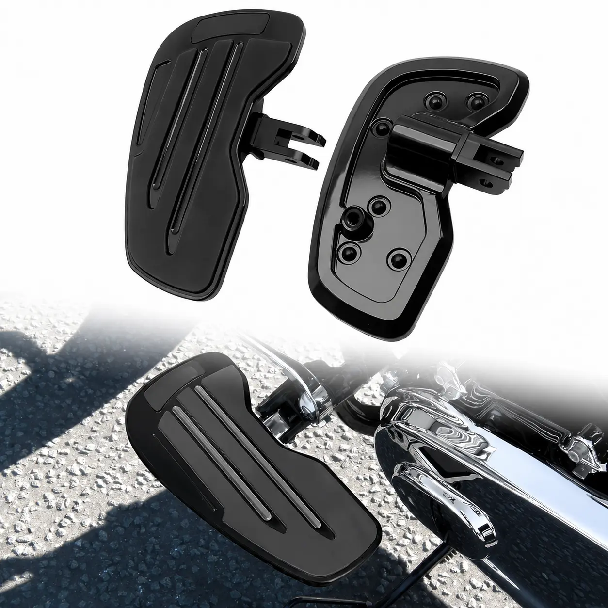 1 Pair x Front Rider Floorboards for Specific Models Harley Softail Street Bob, Breakout, Fat Bob, Sportster S - Aluminum Alloy+Rubber, Anodized, Adjustable Angle, Bolt-On, Vibration Reduction, Left & Right Pair Set, Motorcycle Frames & Fittings Accessory