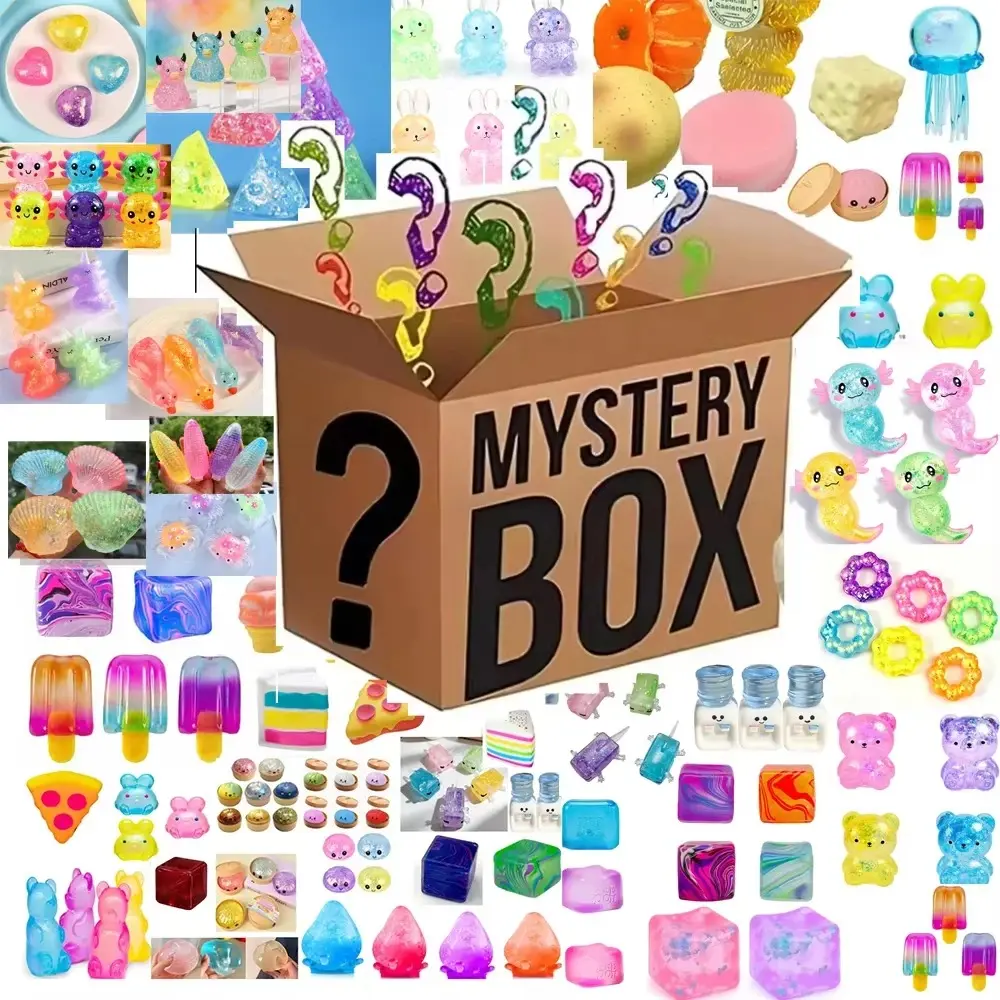 Mysterious Box Soft and Cuddly Stress-Relief Toy Set, Surprise Blind Box with Various Textures, Animal and Food-Shaped Stress Relief Toys
