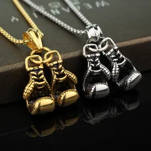 Promotional new style fitness boxing gloves necklace domineering fashion punk style pendant accessories men's jewelry gift for boyfriend