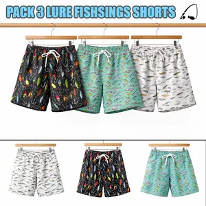 Pack3 Fishing Lure Gym Shorts - 5 inch inseam shorts with graphic design pockets, Gift for him, Gift For Her, Gym Gift