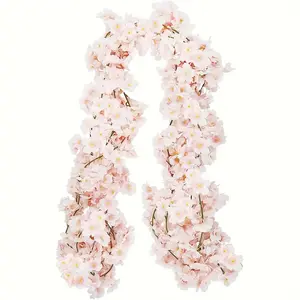 4 Pieces Artificial Cherry Blossom Wreath - 23.6 Feet Pink and White Flower Vine, Suitable for Weddings, Parties, Home and Bedroom Decoration, Japanese Kawaii Design, Festive Wreath | Kawaii style flowers | Flowers with natural appearance, floral decorati